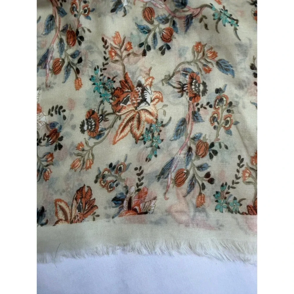 Melifluos Floral Scarf Lightweight Viscose Wrap Shawl Cream Orange Teal Boho